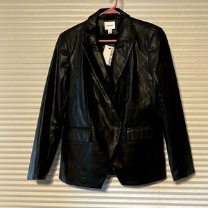 NWT Nine West Black Faux Leather Blazer med